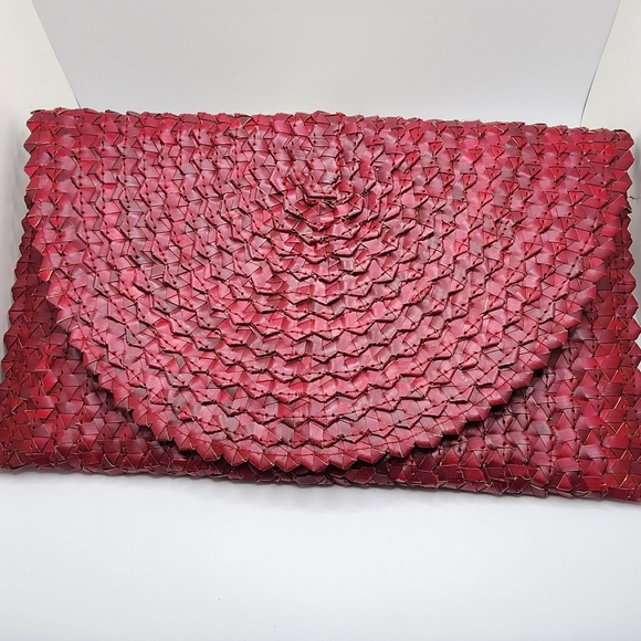 Handbags - Woven Handmade Envelope Clutch Bag, Small, Maroon